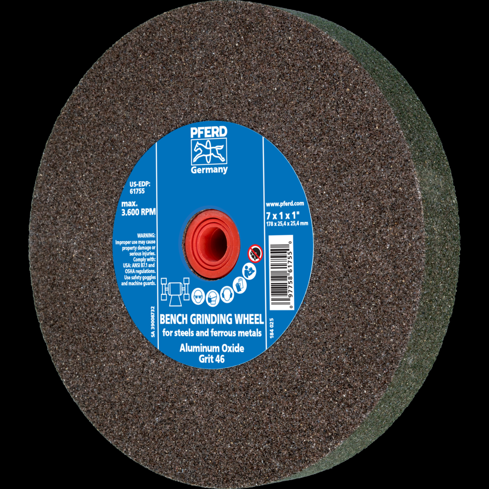 PFERD Vitrified Bench Wheel, UNIVERSAL, 7&#34; x 1 x 1, 46 Grit, Aluminum Oxide