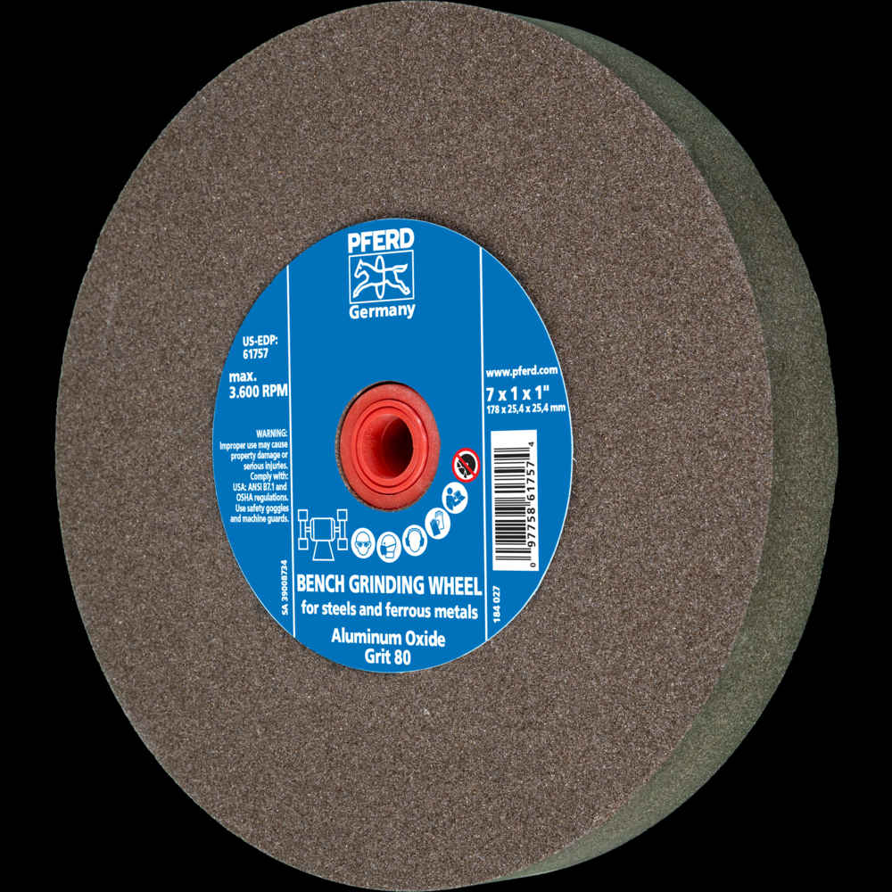 PFERD Vitrified Bench Wheel, UNIVERSAL, 7&#34; x 1 x 1, 80 Grit, Aluminum Oxide