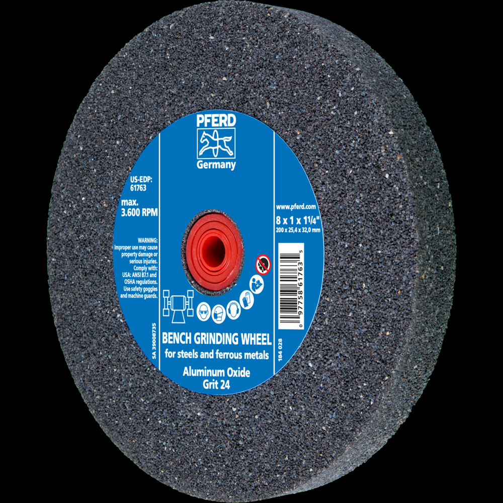 PFERD Vitrified Bench Wheel, UNIVERSAL, 8&#34; x 1 x 1-1/4, 24 Grit, Aluminum Oxide
