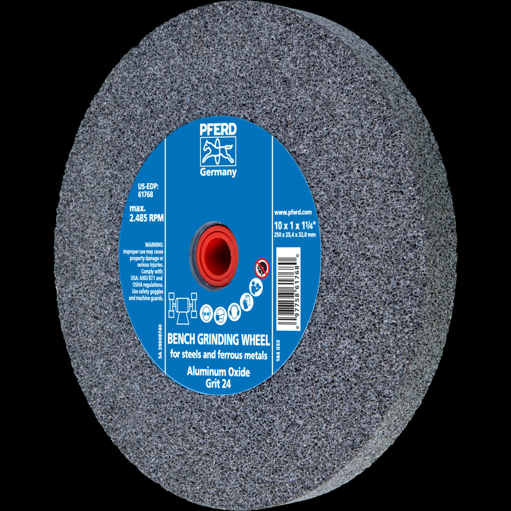 PFERD Vitrified Bench Wheel, UNIVERSAL, 10&#34; x 1 x 1-1/4, 24 Grit, Aluminum Oxide
