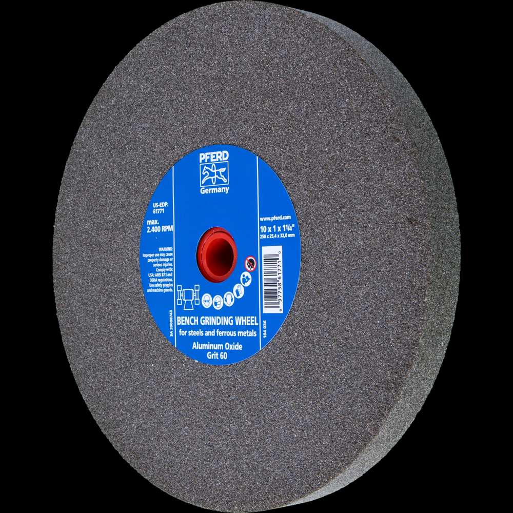 PFERD Vitrified Bench Wheel, UNIVERSAL, 10&#34; x 1 x 1-1/4, 60 Grit, Aluminum Oxide