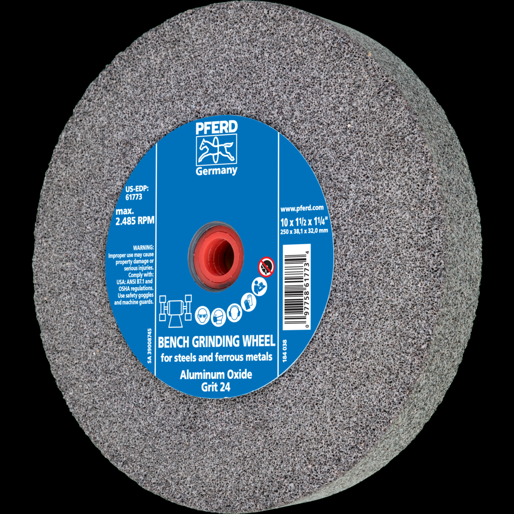 PFERD Vitrified Bench Wheel, UNIVERSAL, 10&#34; x 1-1/2 x 1-1/4, 24 Grit, Aluminum Oxide