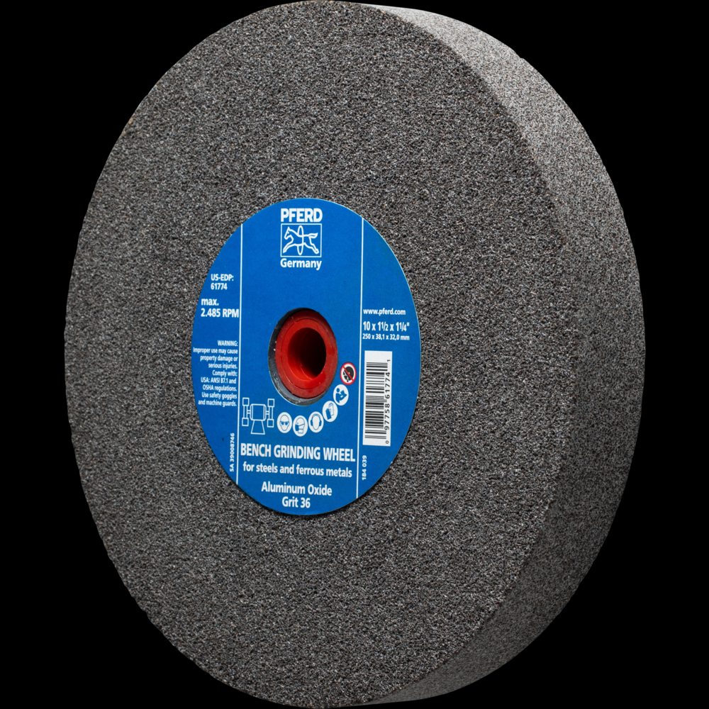 PFERD Vitrified Bench Wheel, UNIVERSAL, 10&#34; x 1-1/2 x 1-1/4, 36 Grit, Aluminum Oxide