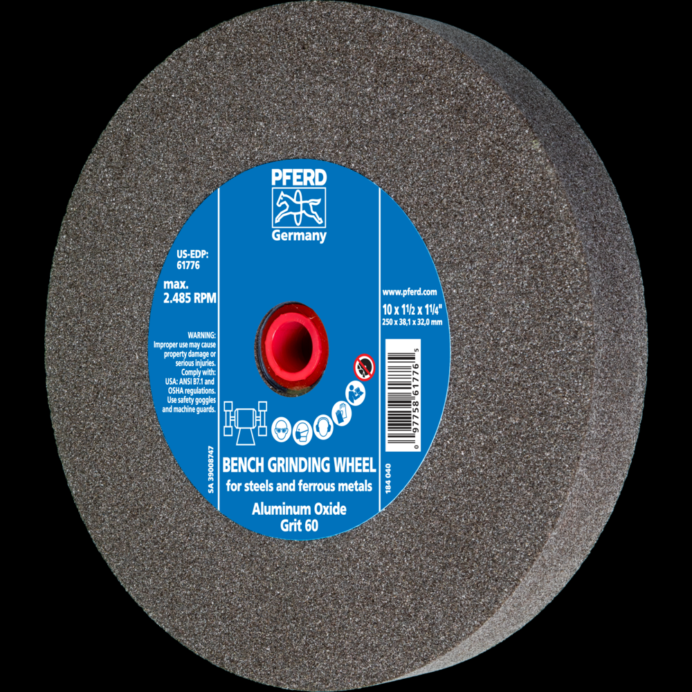 PFERD Vitrified Bench Wheel, UNIVERSAL, 10&#34; x 1-1/2 x 1-1/4, 60 Grit, Aluminum Oxide