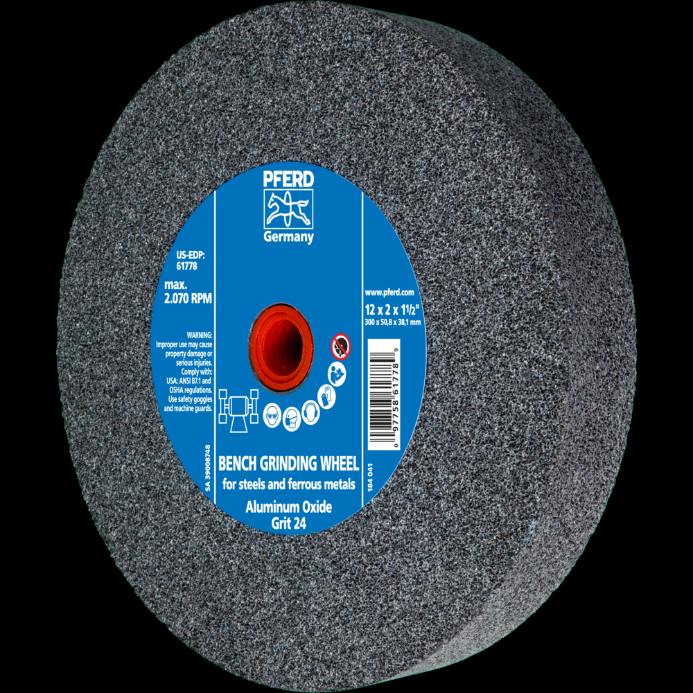 PFERD Vitrified Bench Wheel, UNIVERSAL, 12&#34; x 2 x 1-1/2, 24 Grit, Aluminum Oxide