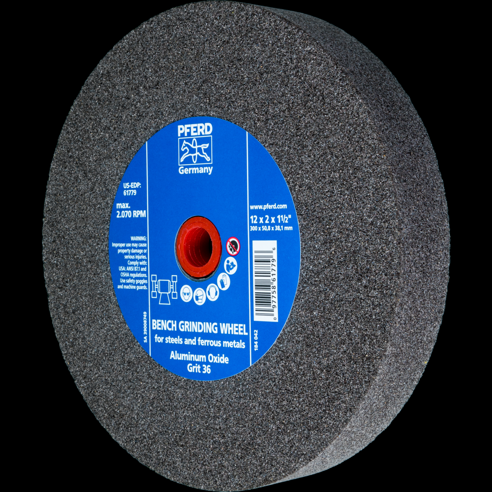 PFERD Vitrified Bench Wheel, UNIVERSAL, 12&#34; x 2 x 1-1/2, 36 Grit, Aluminum Oxide