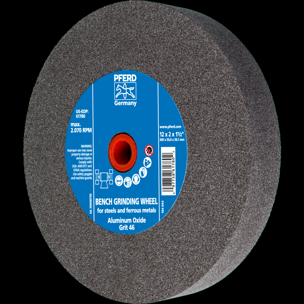 PFERD Vitrified Bench Wheel, UNIVERSAL, 12&#34; x 2 x 1-1/2, 46 Grit, Aluminum Oxide