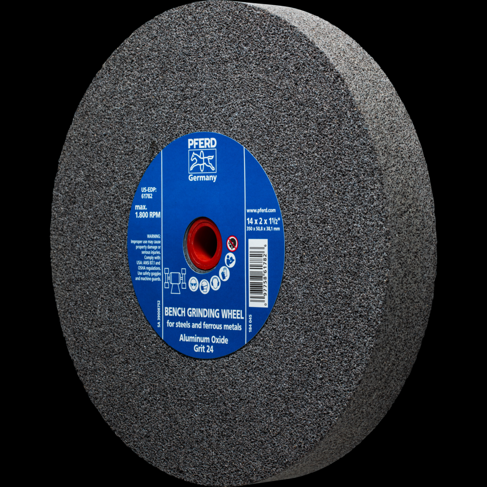 PFERD Vitrified Bench Wheel, UNIVERSAL, 14&#34; x 2 x 1-1/2, 24 Grit, Aluminum Oxide