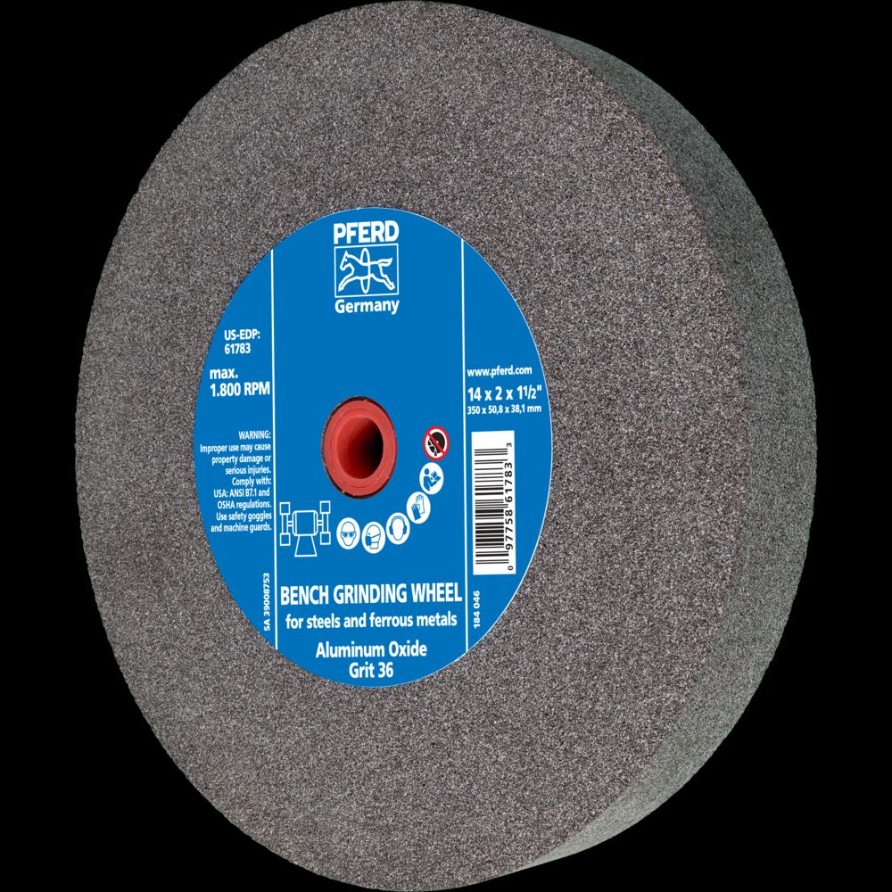 PFERD Vitrified Bench Wheel, UNIVERSAL, 14&#34; x 2 x 1-1/2, 36 Grit, Aluminum Oxide