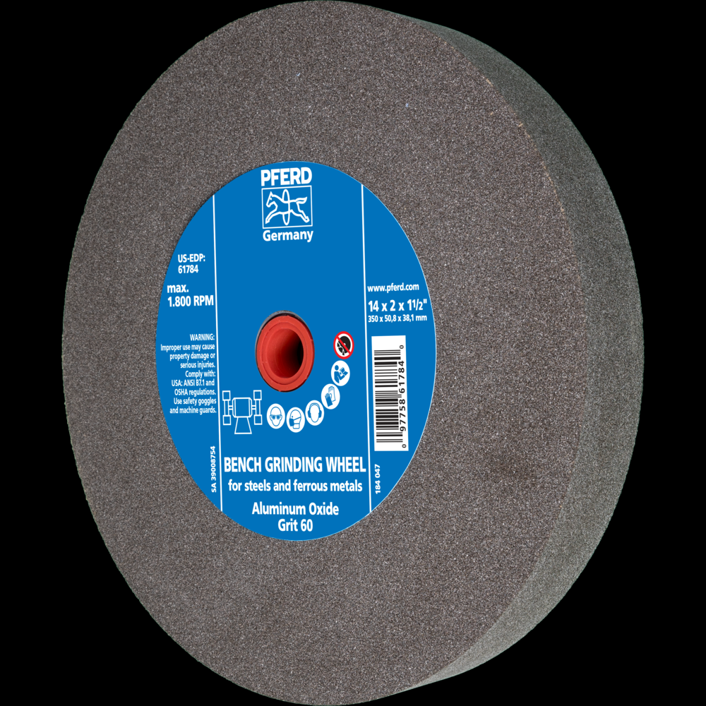 PFERD Vitrified Bench Wheel, UNIVERSAL, 14&#34; x 2 x 1-1/2, 60 Grit, Aluminum Oxide