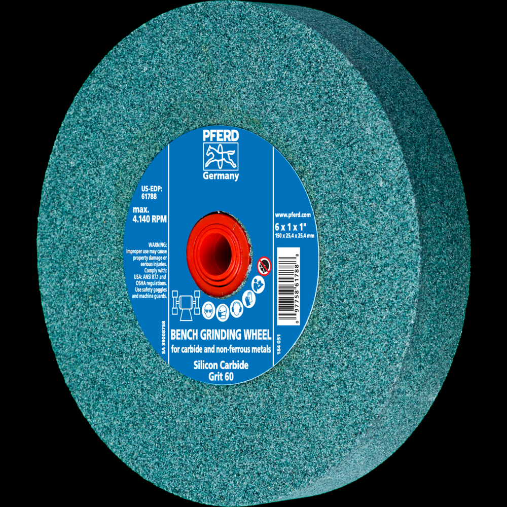 PFERD Vitrified Bench Wheel, CARBIDE, 6&#34; x 1 x 1, 60 Grit, Silicon Carbide