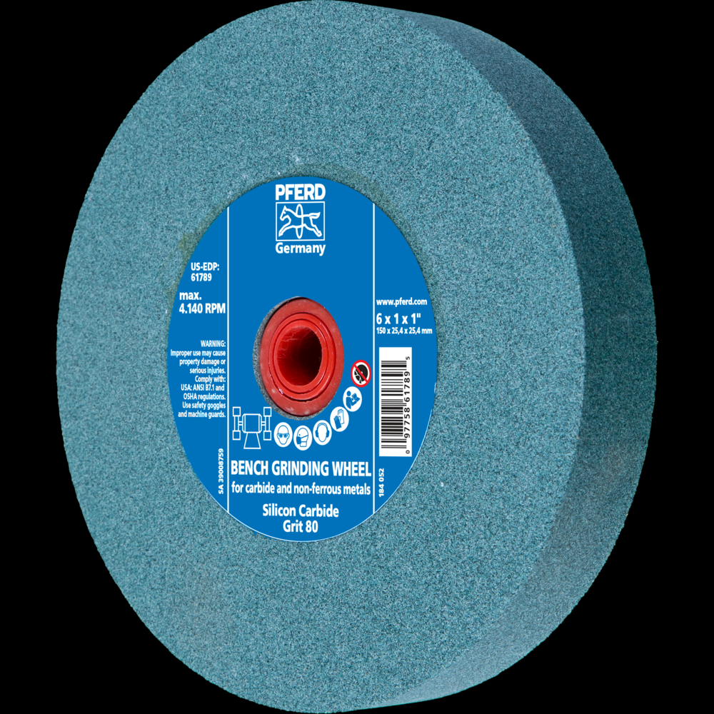 PFERD Vitrified Bench Wheel, CARBIDE, 6&#34; x 1 x 1, 80 Grit, Silicon Carbide