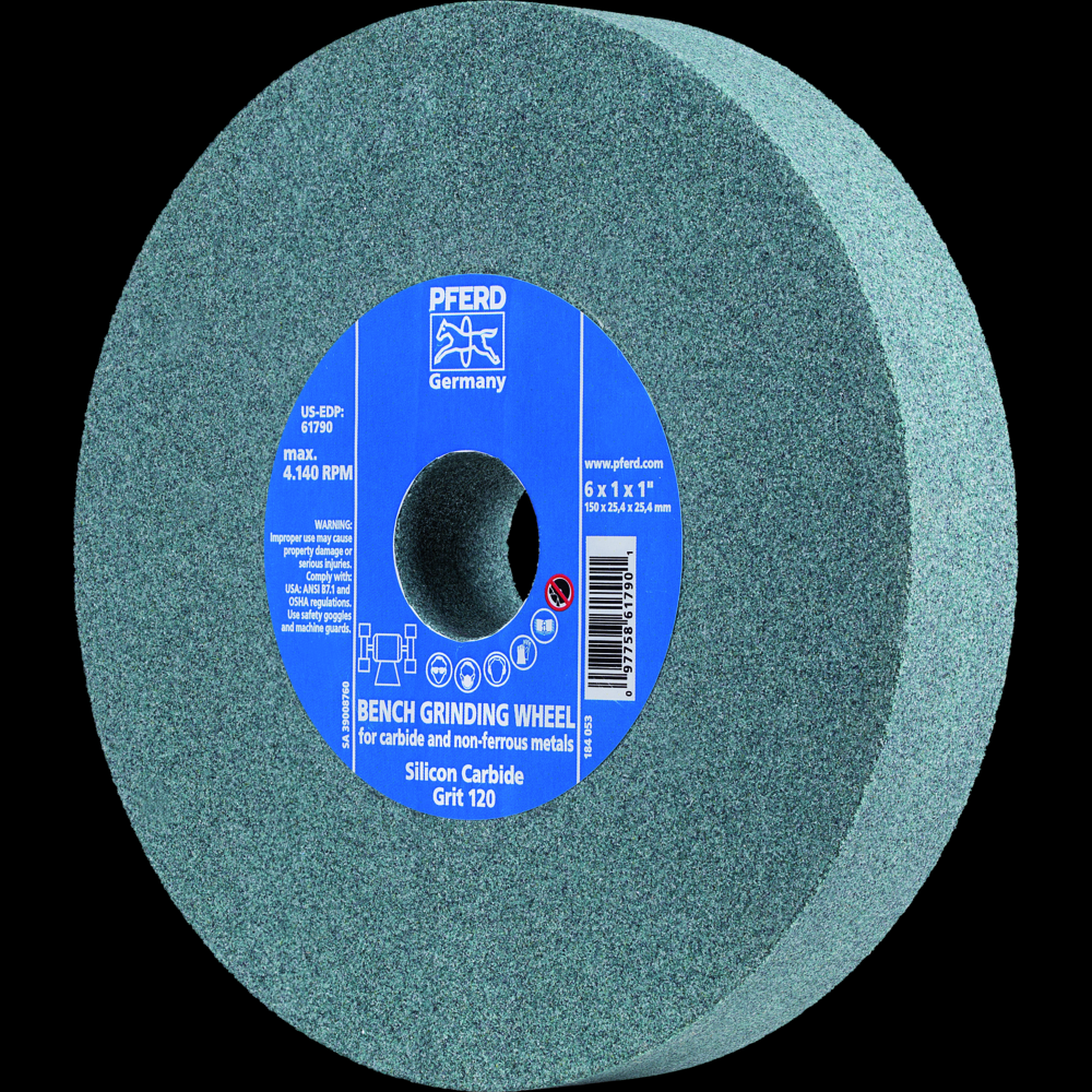 PFERD Vitrified Bench Wheel, CARBIDE, 6&#34; x 1 x 1, 120 Grit, Silicon Carbide