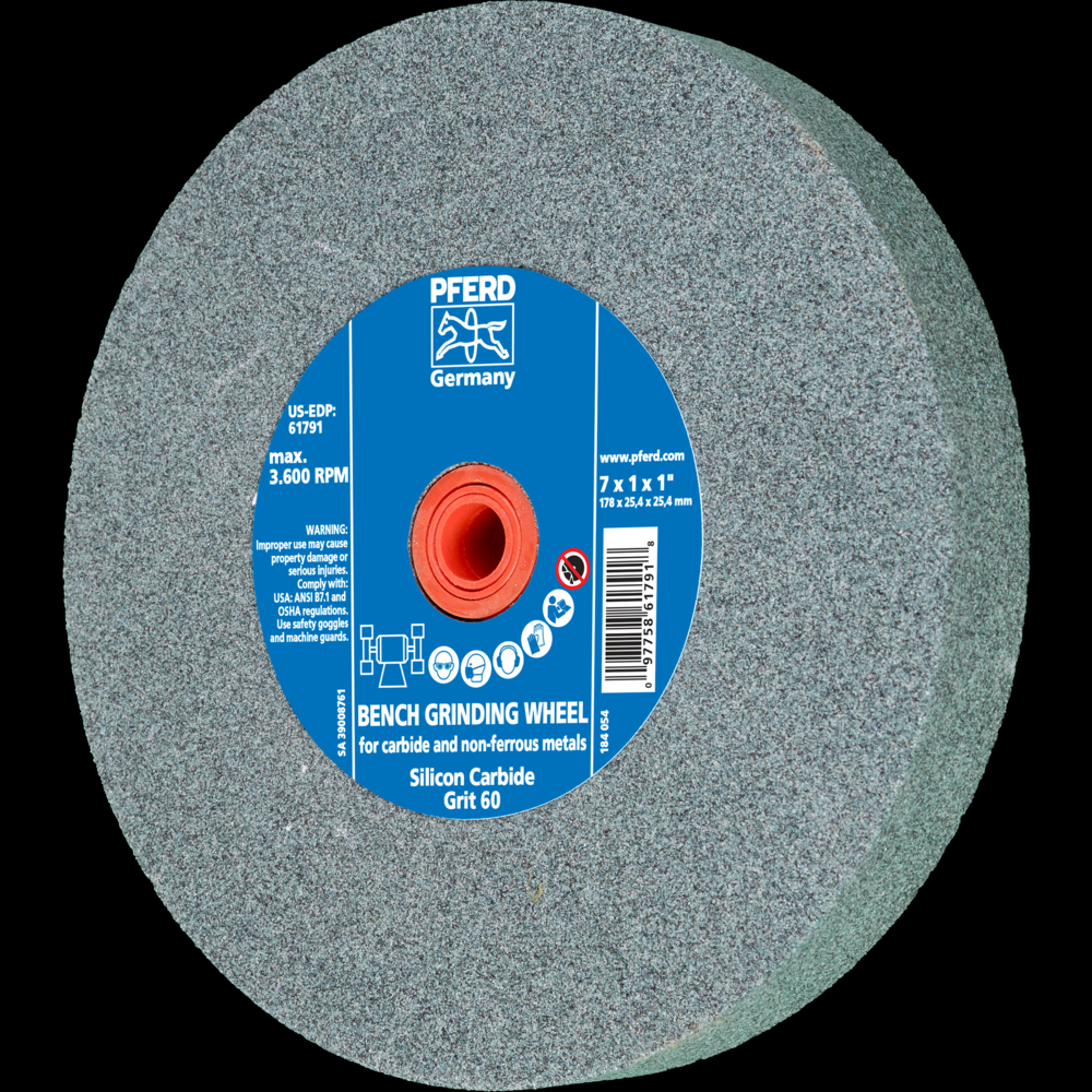 PFERD Vitrified Bench Wheel, CARBIDE, 7&#34; x 1 x 1, 60 Grit, Silicon Carbide