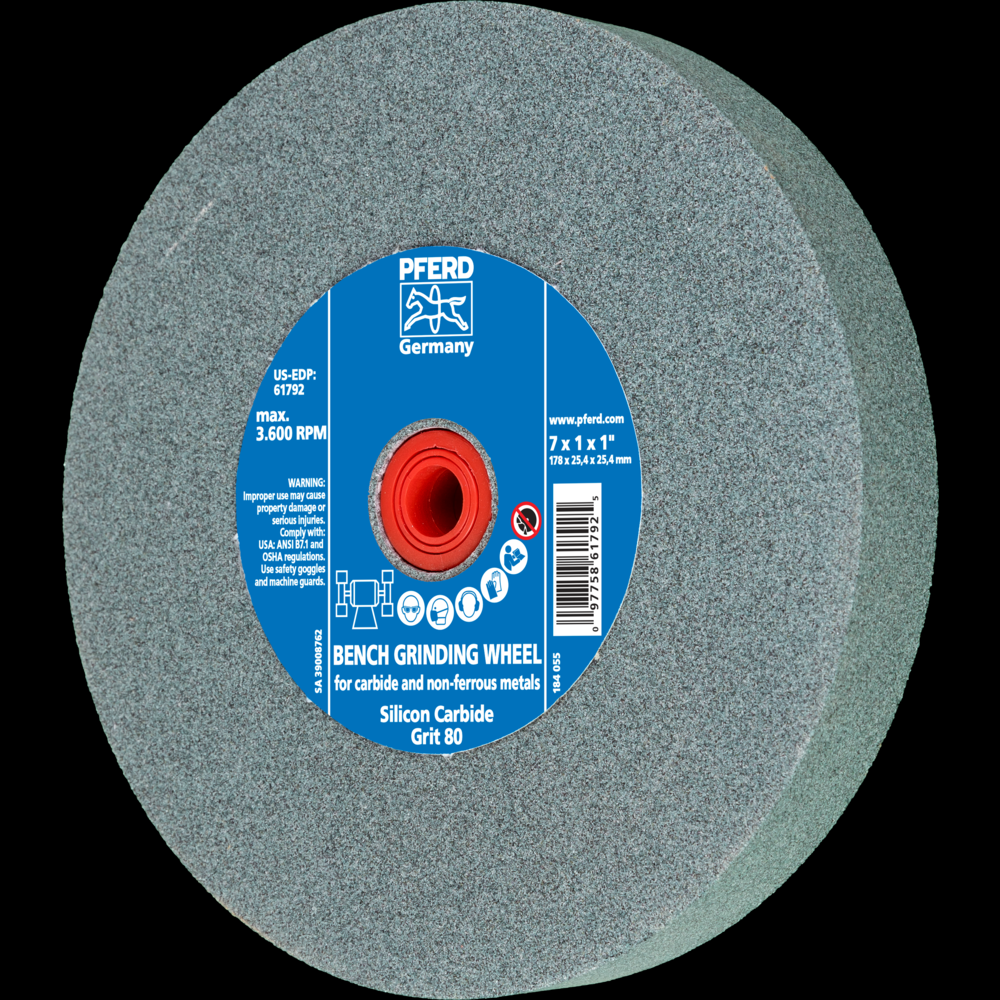 PFERD Vitrified Bench Wheel, CARBIDE, 7&#34; x 1 x 1, 80 Grit, Silicon Carbide