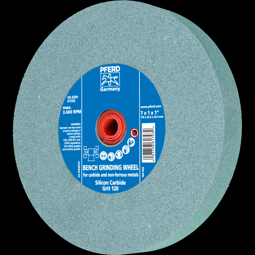 PFERD Vitrified Bench Wheel, CARBIDE, 7&#34; x 1 x 1, 120 Grit, Silicon Carbide