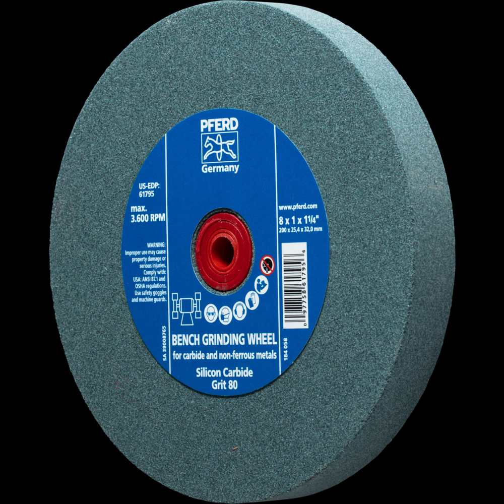 PFERD Vitrified Bench Wheel, CARBIDE, 8&#34; x 1 x 1-1/4, 80 Grit, Silicon Carbide