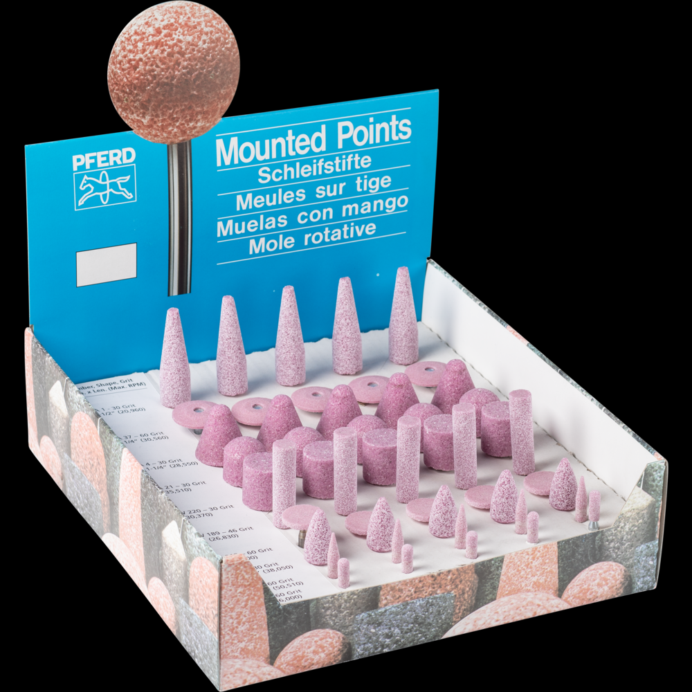 PFERD Vitrified Mounted Point Set, STEEL EDGE, 23 Piece, Aluminum Oxide, 1/4&#34; Shank