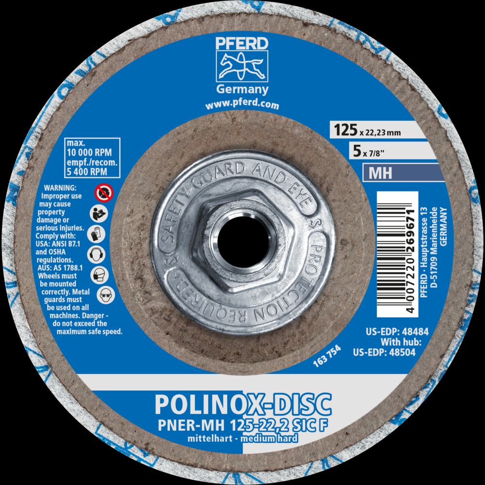 PFERD POLINOX® Unitized Disc, 5&#34; x 1/2 x 5/8-11, T27, Fine, MH, 6SF, Silicon carbide