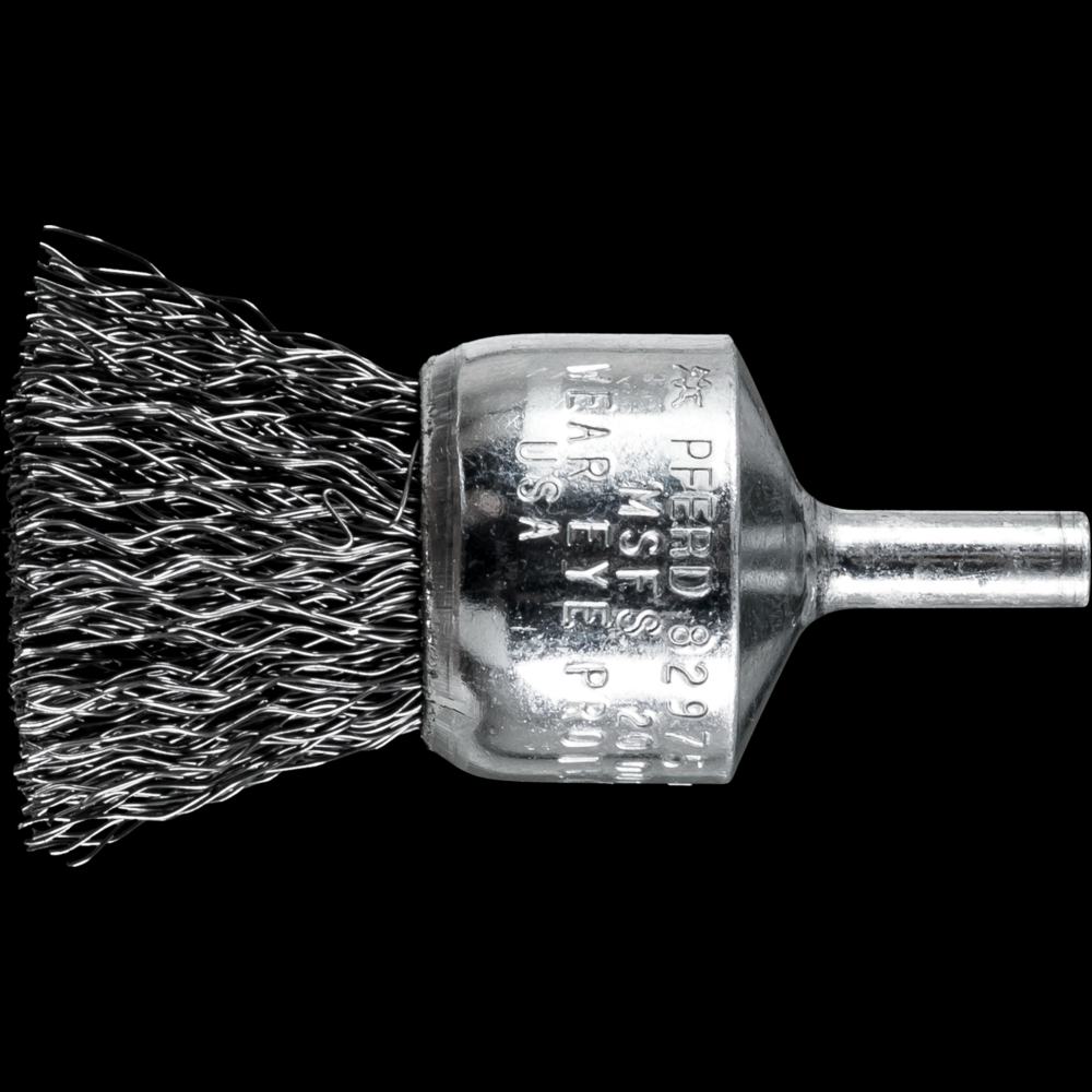 PFERD Crimped Wire End Brush 1&#34; Dia. .014 Carbon Steel 1/4&#34; Shank