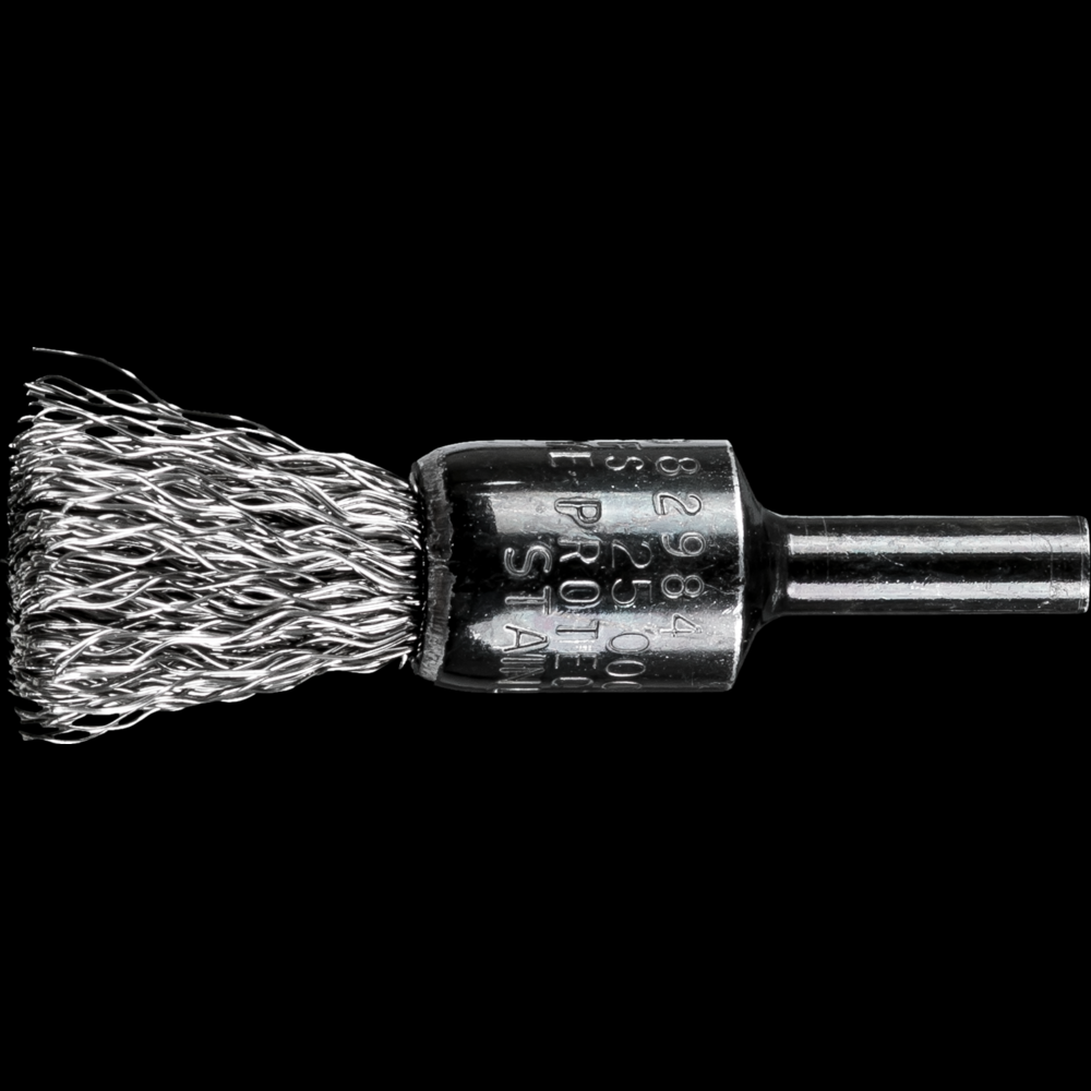 PFERD Crimped Wire End Brush 1/2&#34; Dia. .014 Stainless Steel 1/4&#34; Shank