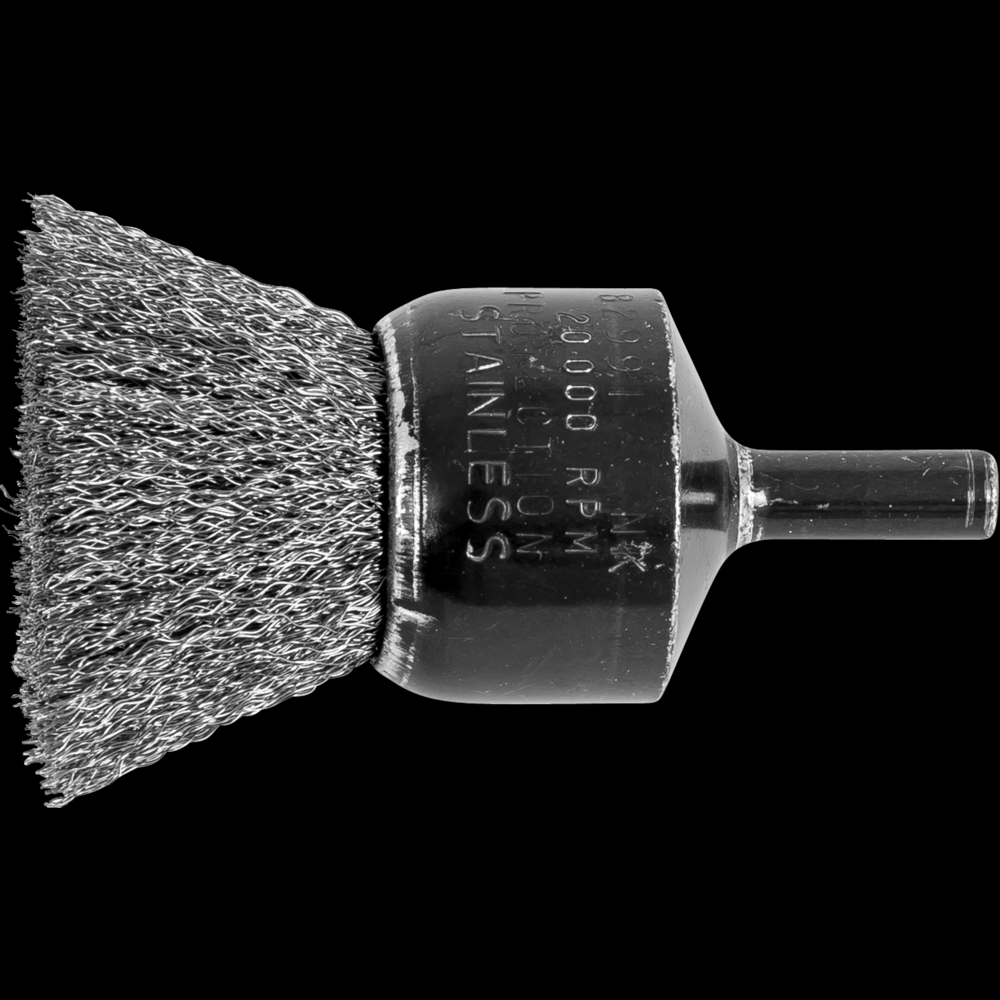 PFERD Crimped Wire End Brush 1&#34; Dia. .006 Stainless Steel 1/4&#34; Shank