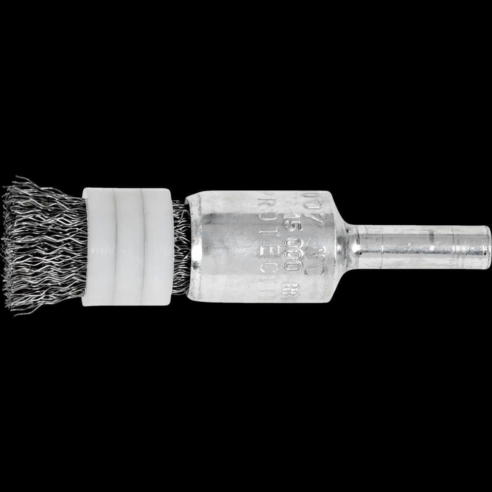 PFERD Banded Crimped Wire End Brush 1/2&#34; Dia. .010 Carbon Steel 1/4&#34; Shank