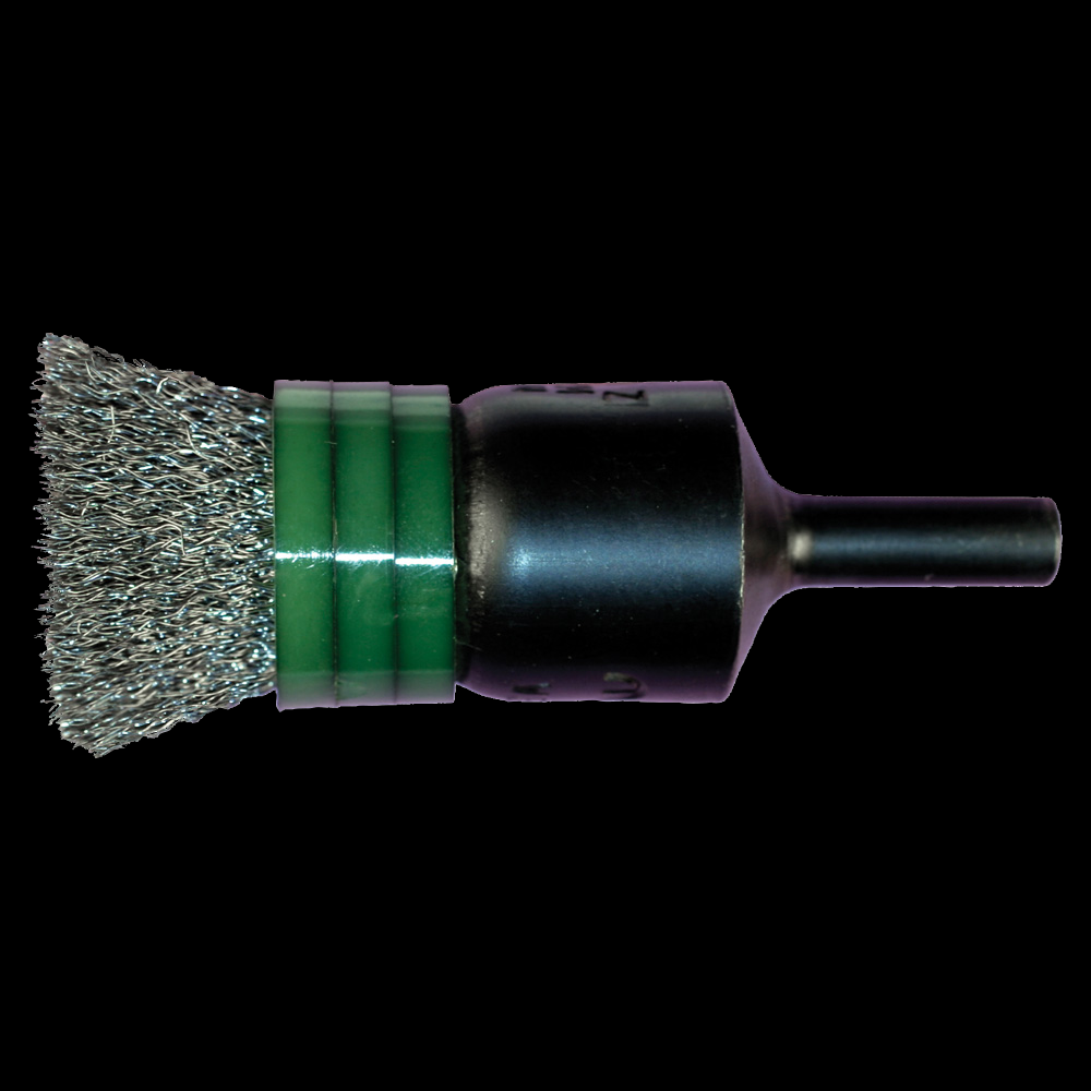 PFERD Banded Crimped Wire End Brush 1&#34; Dia. .006 Carbon Steel 1/4&#34; Shank