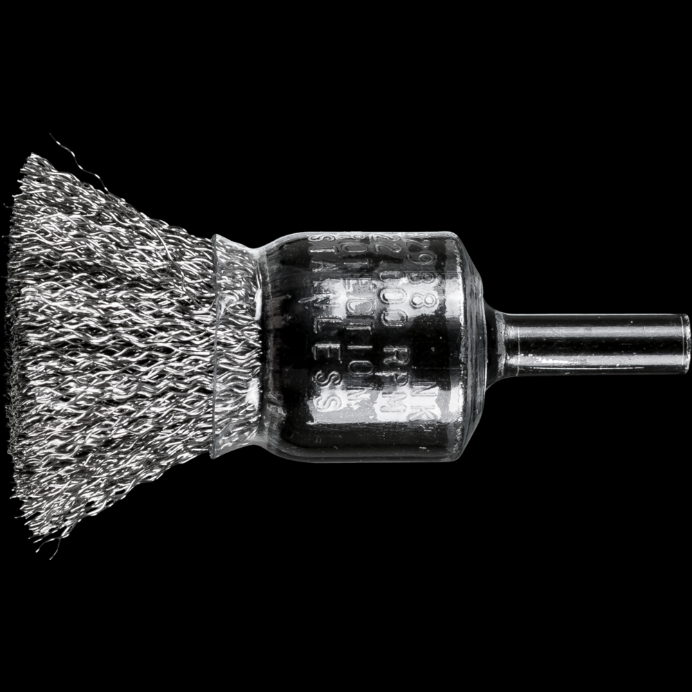 PFERD Crimped Wire Coated Cup End Brush 3/4&#34; Dia. .010 Stainless Steel 1/4&#34; Shank