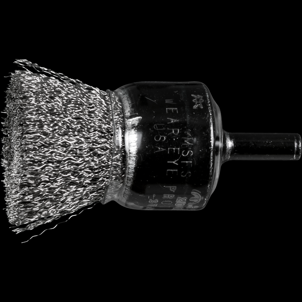 PFERD Crimped Wire Coated Cup End Brush 1&#34; Dia. .010 Stainless Steel 1/4&#34; Shank