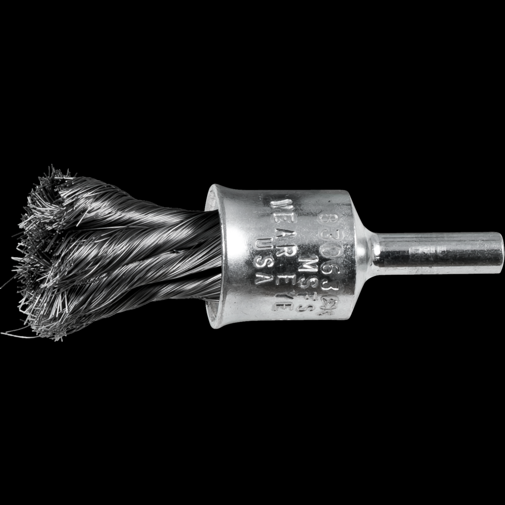 PFERD Knot Wire End Brush 1/2&#34; Dia. Flared Cup .006 Carbon Steel 1/4&#34; Shank