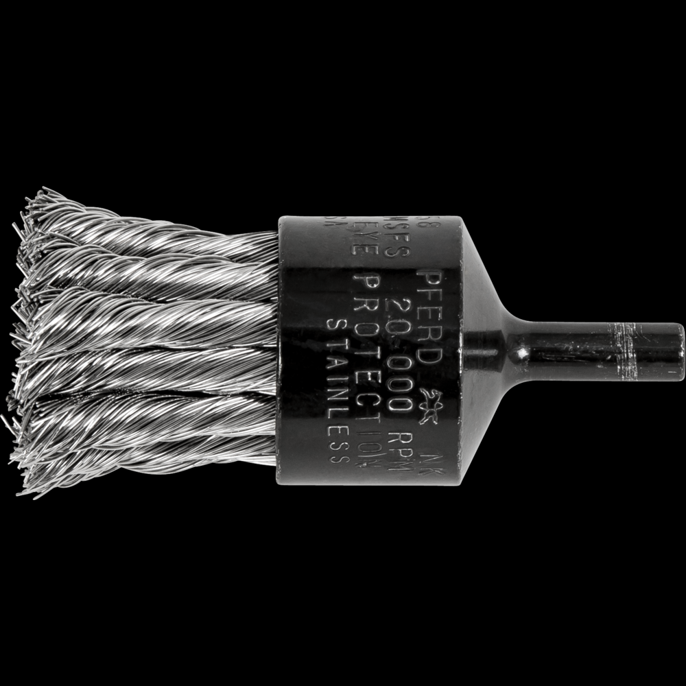 PFERD Knot Wire End Brush 1&#34; Dia. Straight Cup .014 Stainless Steel 1/4&#34; Shank