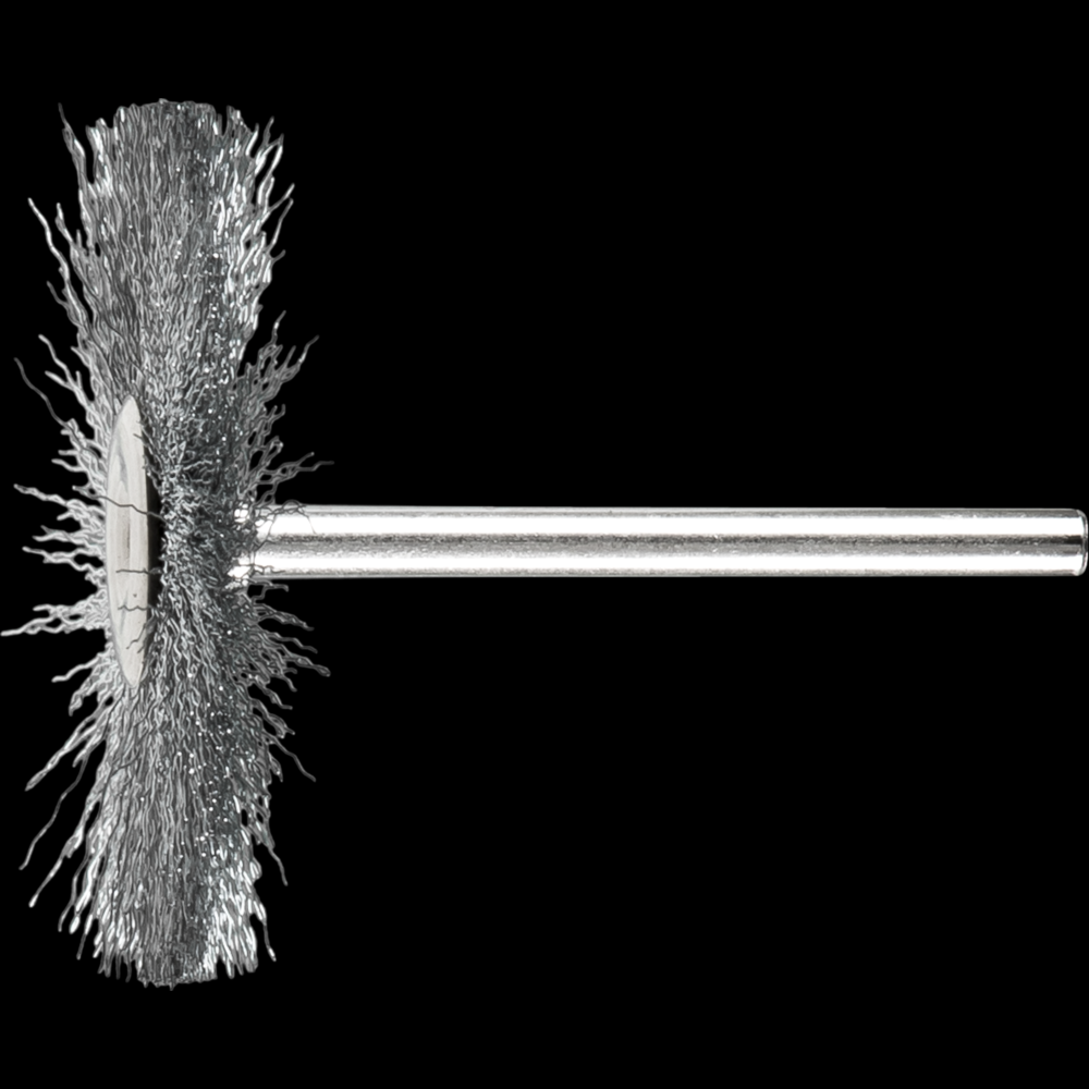 PFERD Mounted Wheel Brush 1-1/2&#34; Dia. .005 Carbon Steel 1/8&#34; Stem