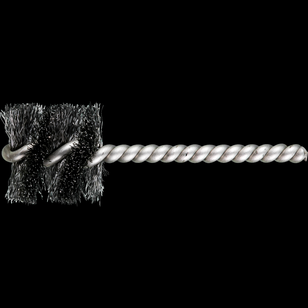 PFERD Power Tube Brush 1-1/8&#34; Dia. .008 Carbon Steel Wire 1/4&#34; Stem SS/SS