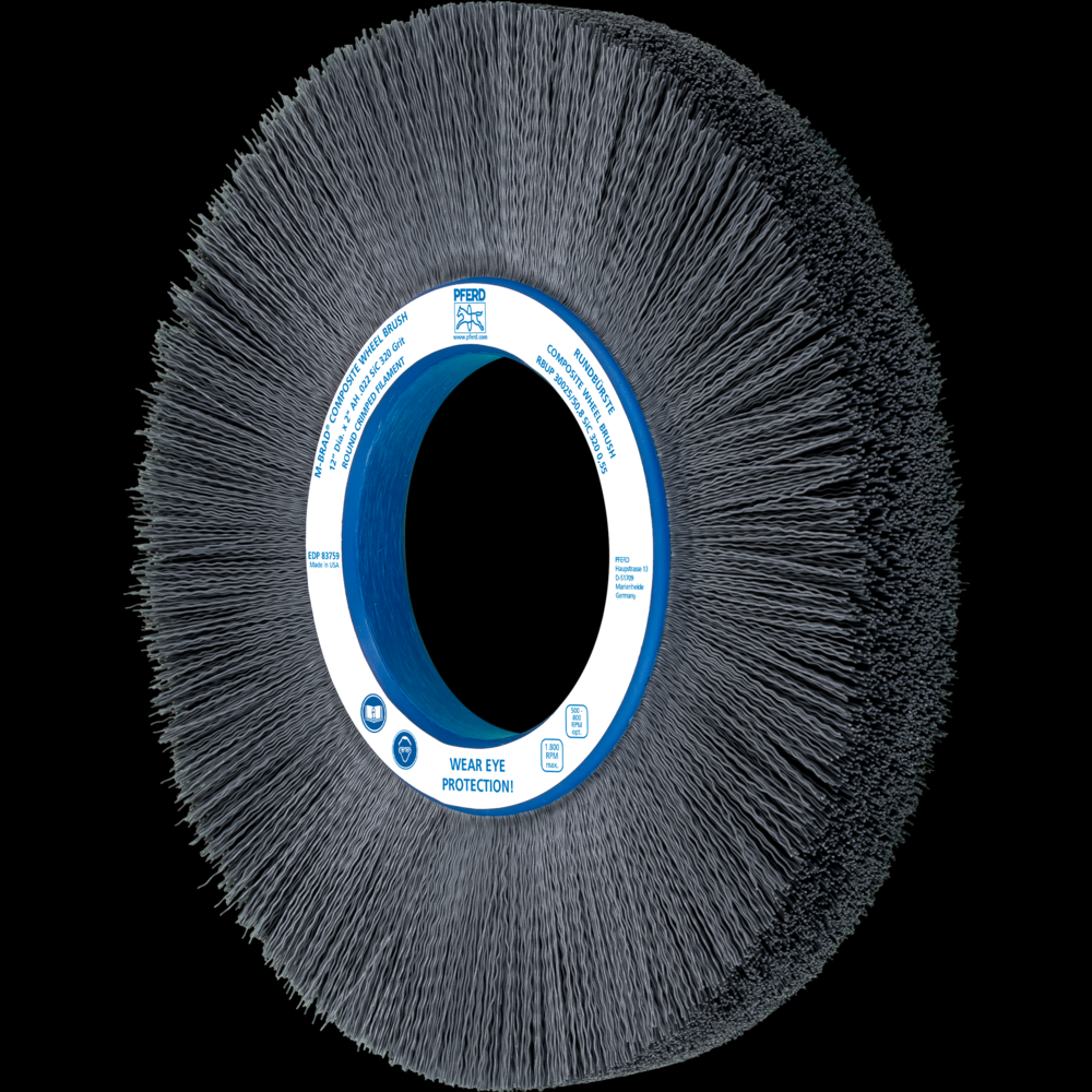 PFERD M-BRAD® Composite Wheel Brush 12&#34; Dia. .022/320 Grit SiC 4-1/4&#34; Arbor