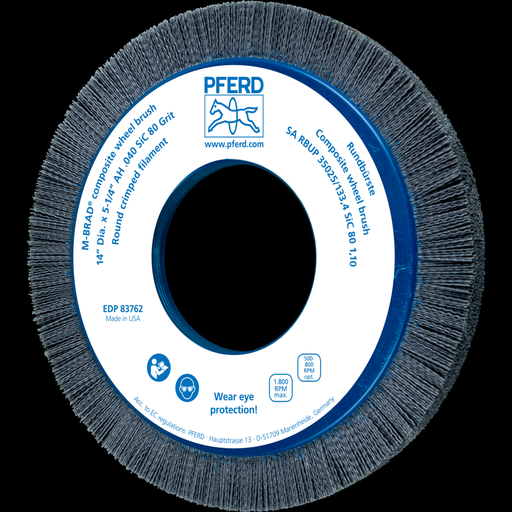 PFERD M-BRAD® Composite Wheel Brush 14&#34; Dia. .040/80 Grit Silicon Carbide 5-1/4&#34; Arbor