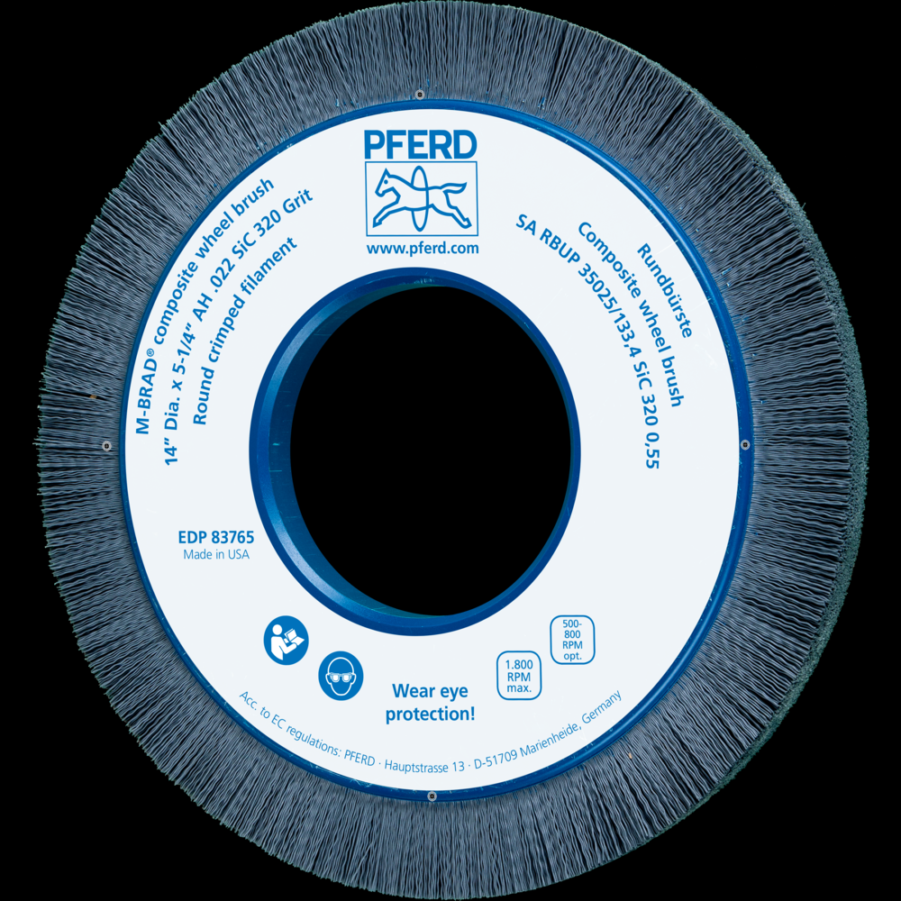 PFERD M-BRAD® Composite Wheel Brush 14&#34; Dia. .022/320 Grit SiC 5-1/4&#34; Arbor