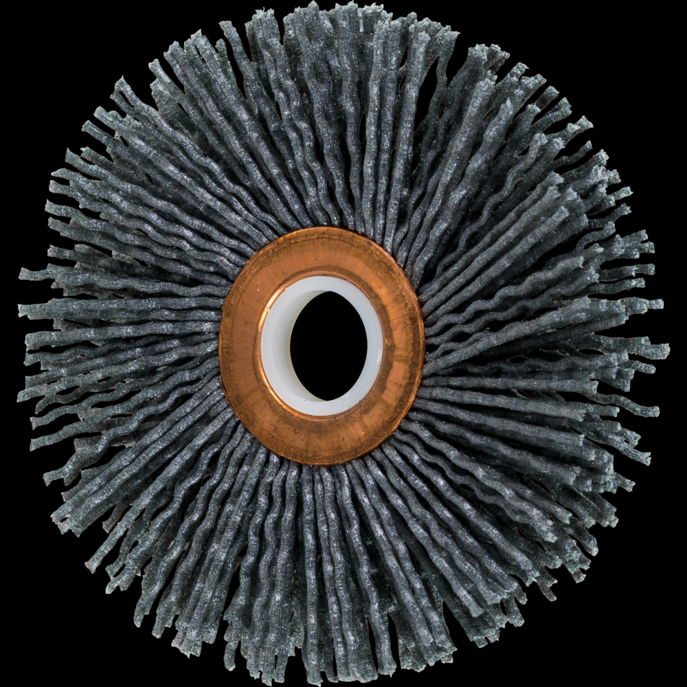 PFERD M-BRAD® Tube Center Wheel Brush 3&#34; Dia. .040/120 Grit Silicon Carbide 1/2&#34; Arbor