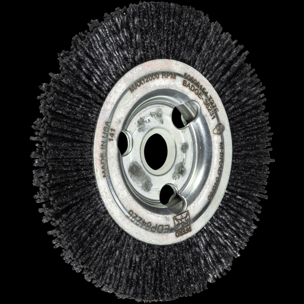 PFERD M-BRAD® Wheel Brush 4&#34; Dia Narrow Face .040/80 Grit Ceramic Oxide 5/8-1/2&#34; Arbor