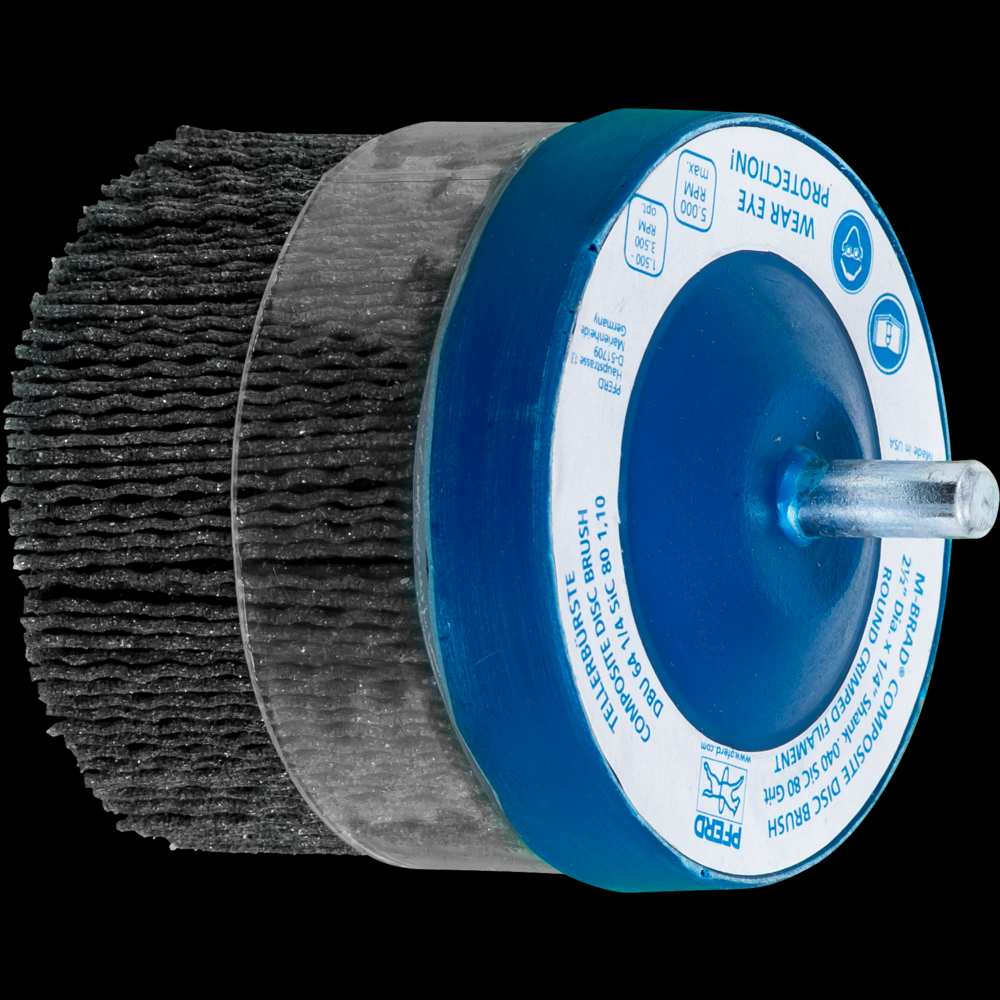 PFERD M-BRAD® Mounted Disc Brush 2-1/2&#34; Dia. .040/80 Grit Silicon Carbide 1/4&#34; Shank