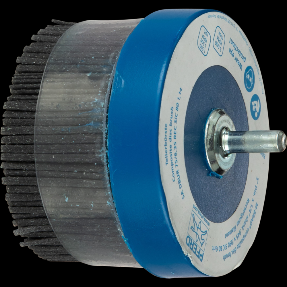 PFERD M-BRAD® Mounted Disc Brush 3&#34; Dia. .045x.090/80 Grit Silicon Carbide 1/4&#34; Shank