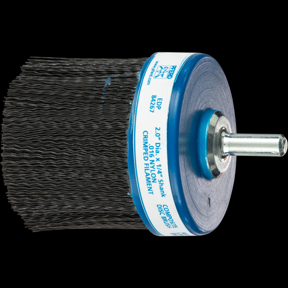 PFERD M-BRAD® Mounted Disc Brush 2&#34; Dia. .016 Nylon 1/4&#34; Shank Bridled