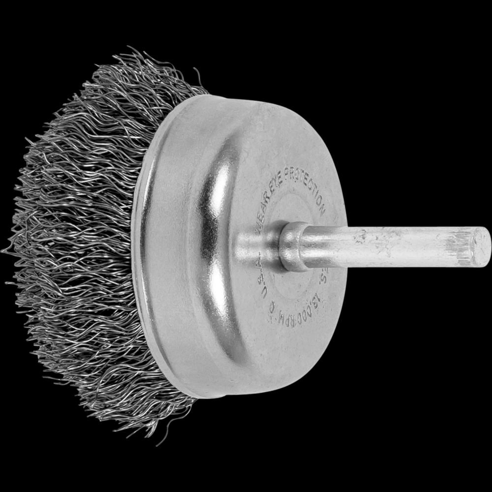 PFERD Crimped Mounted Cup Brush 2&#34; Dia. .012 Carbon Steel 1/4&#34; Shank Retail
