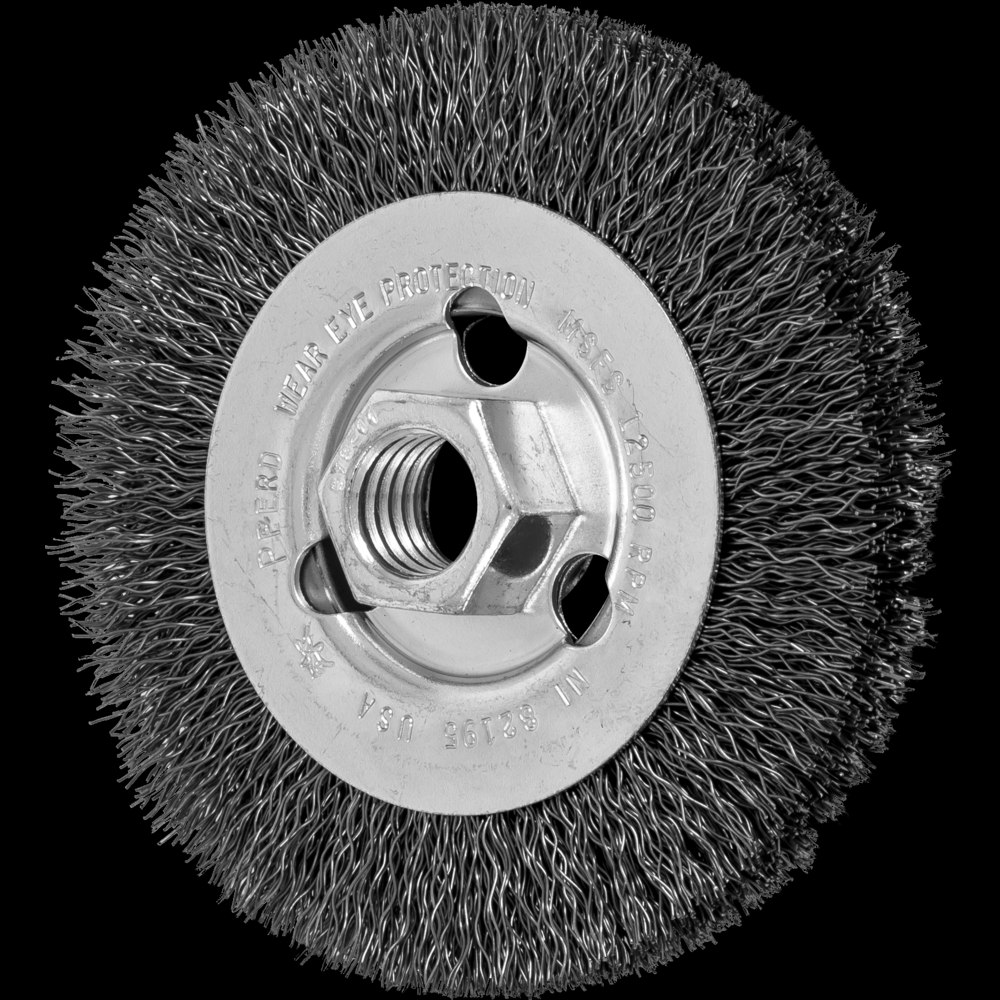 PFERD Crimped Wire Wheel Brush 4&#34; Dia .014 Carbon Steel 5/8-11&#34; Arbor Retail
