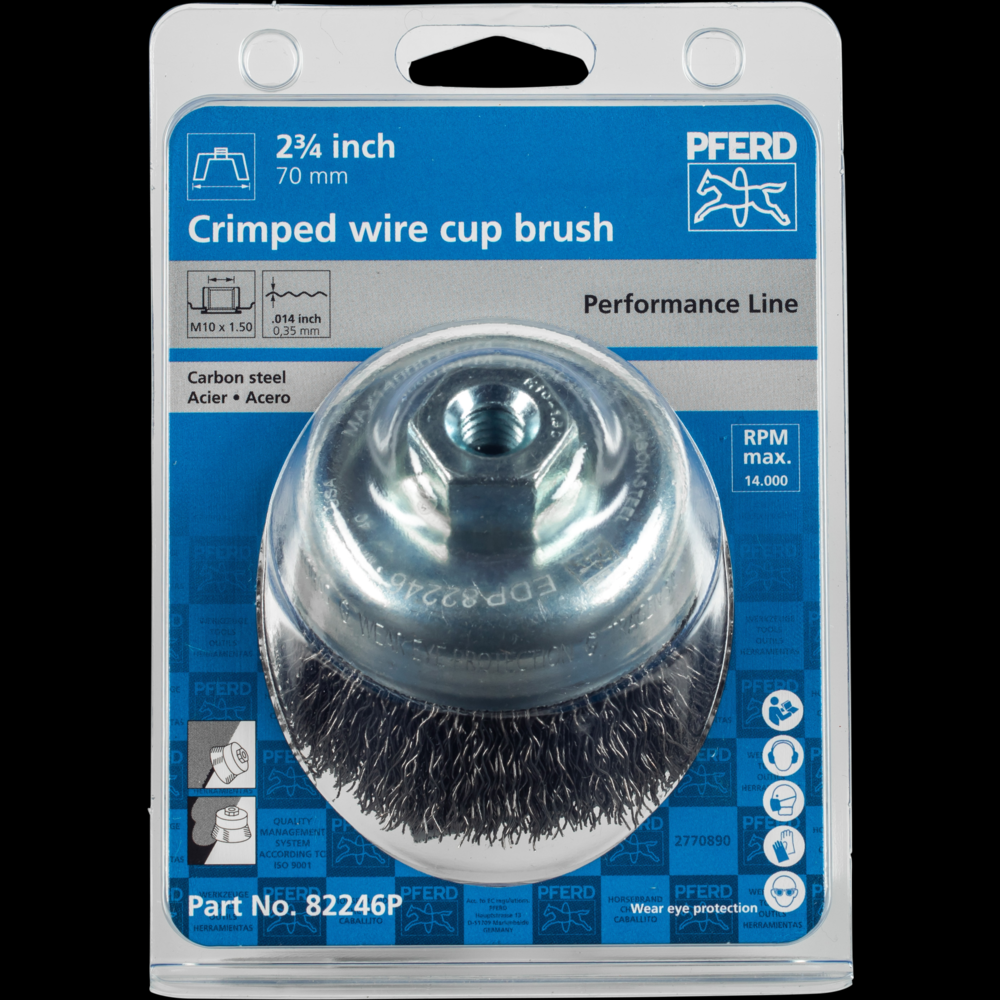PFERD Crimped Wire Cup Brush PSF 2-3/4&#34; Dia. .014 Carbon Steel M10x1.50 Thread Retail