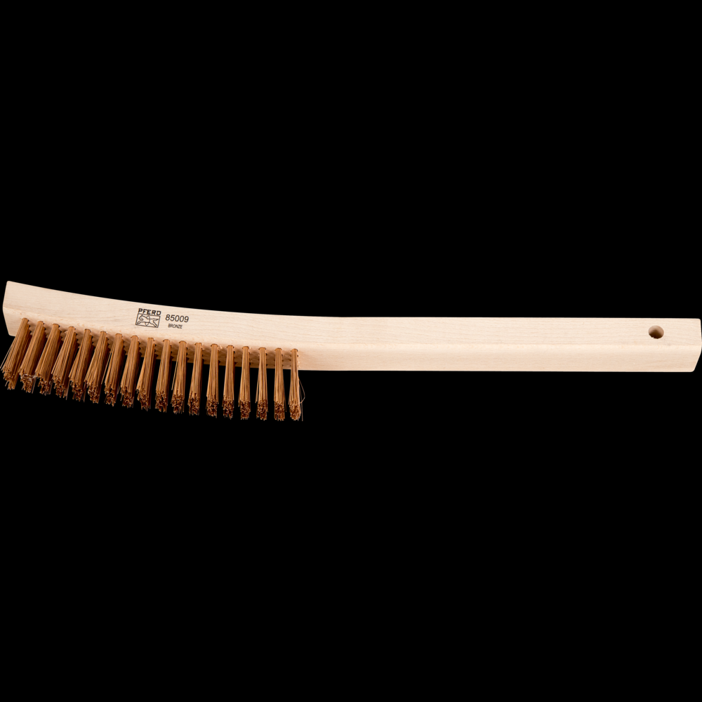 PFERD Curved Handle Scratch Brush 4x19 Rows Brass Wire Wooden Block