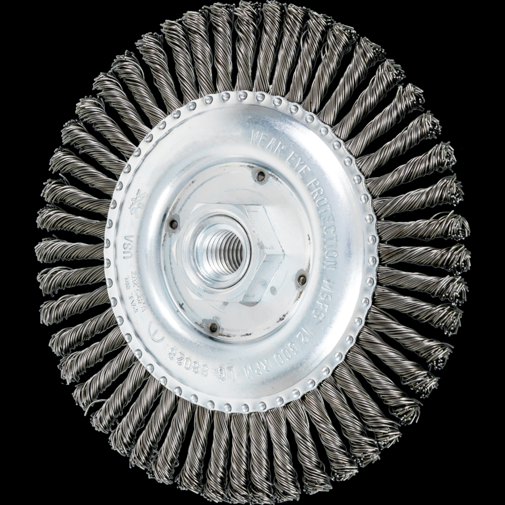 PFERD TWIN NUT Stringer Bead Wheel Brush 6&#34; Dia .020 Carbon Steel 5/8-11&#34; Thread