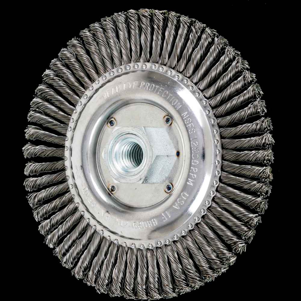 PFERD TWIN NUT Stringer Bead Wheel Brush 6&#34; Dia .020 Carbon Steel 5/8-11&#34; Thread