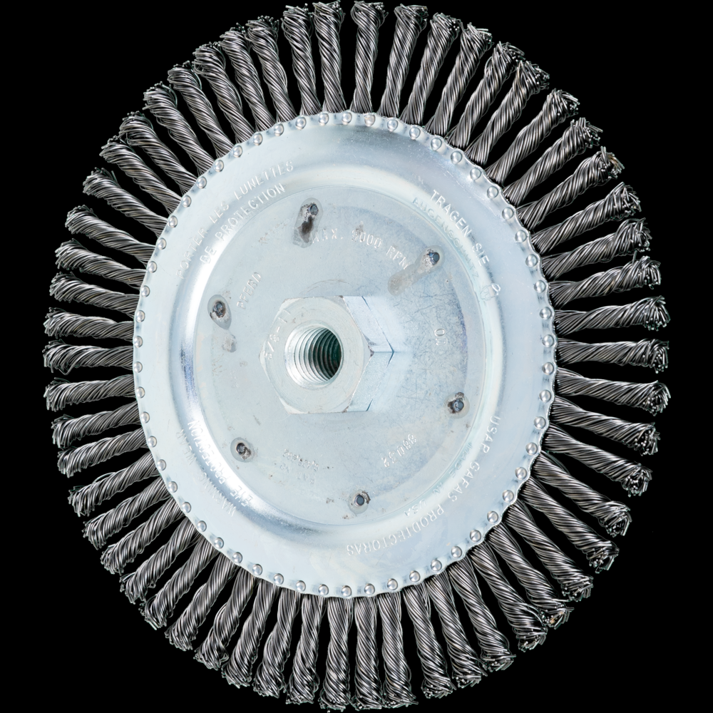 PFERD TWIN NUT Stringer Bead Wheel Brush 6-7/8&#34; Dia .020 Carbon Steel 5/8-11&#34; Thread