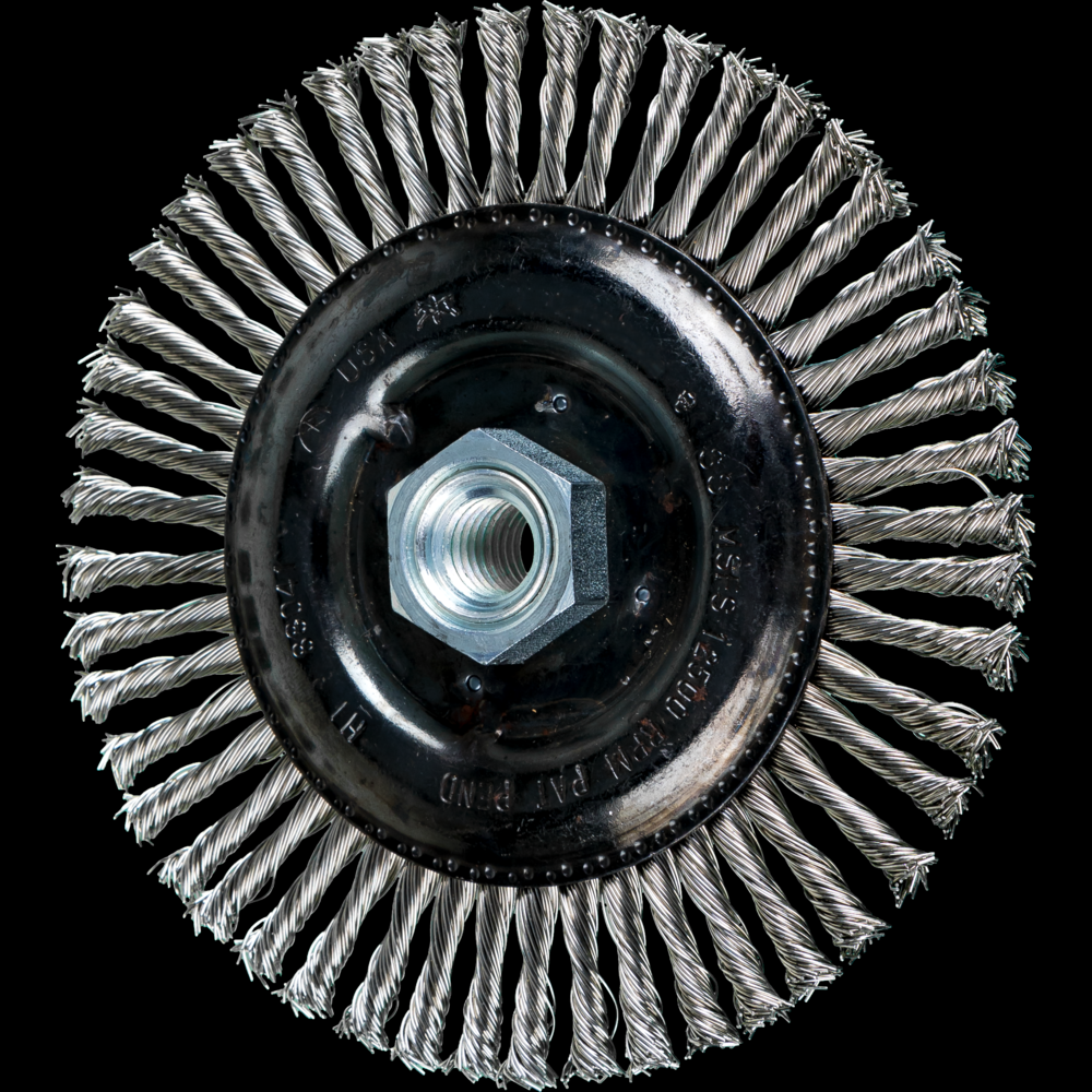 PFERD TWIN NUT Stringer Bead Wheel Brush 6&#34; Dia .020 Stainless Steel 5/8-11&#34; Thread